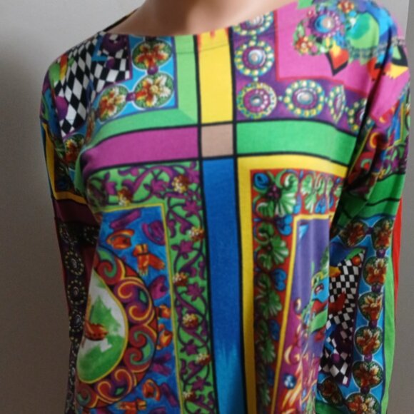 VTG 1980s Top by Philippe Peyner, Paris Tunic Flared 3/4 Sleeves Versace Style - Picture 5 of 16